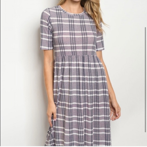 Purple Checkered Dress Shirt Sleeve Midi - HP - Picture 2 of 3